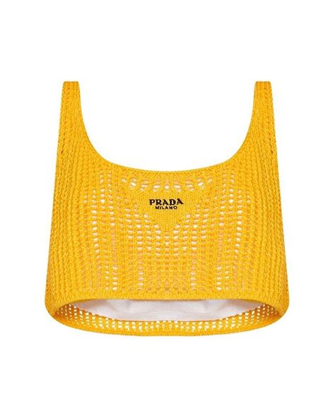 prada yellow crop top|Sunny Yellow Printed Cotton Top .